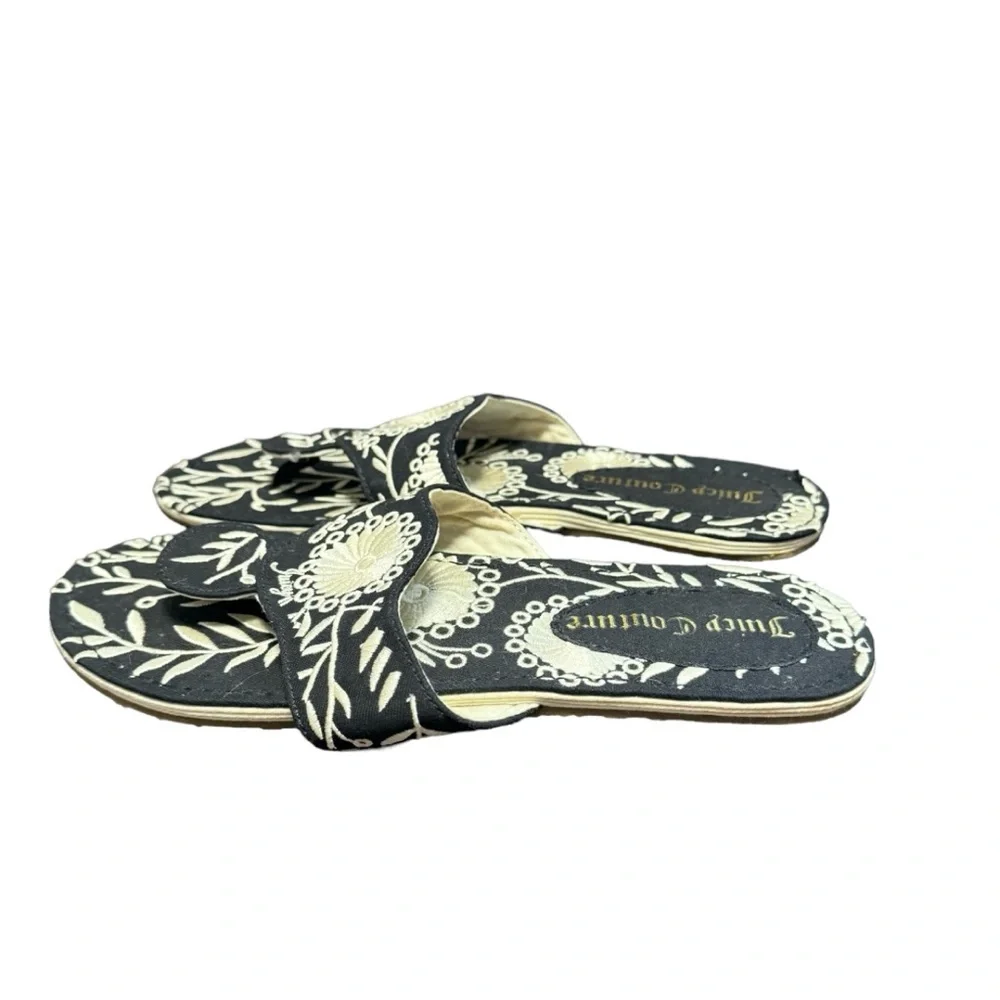 Juicy Couture Tiki embroidered Black Angel Off White Embroidery sandals Size 9